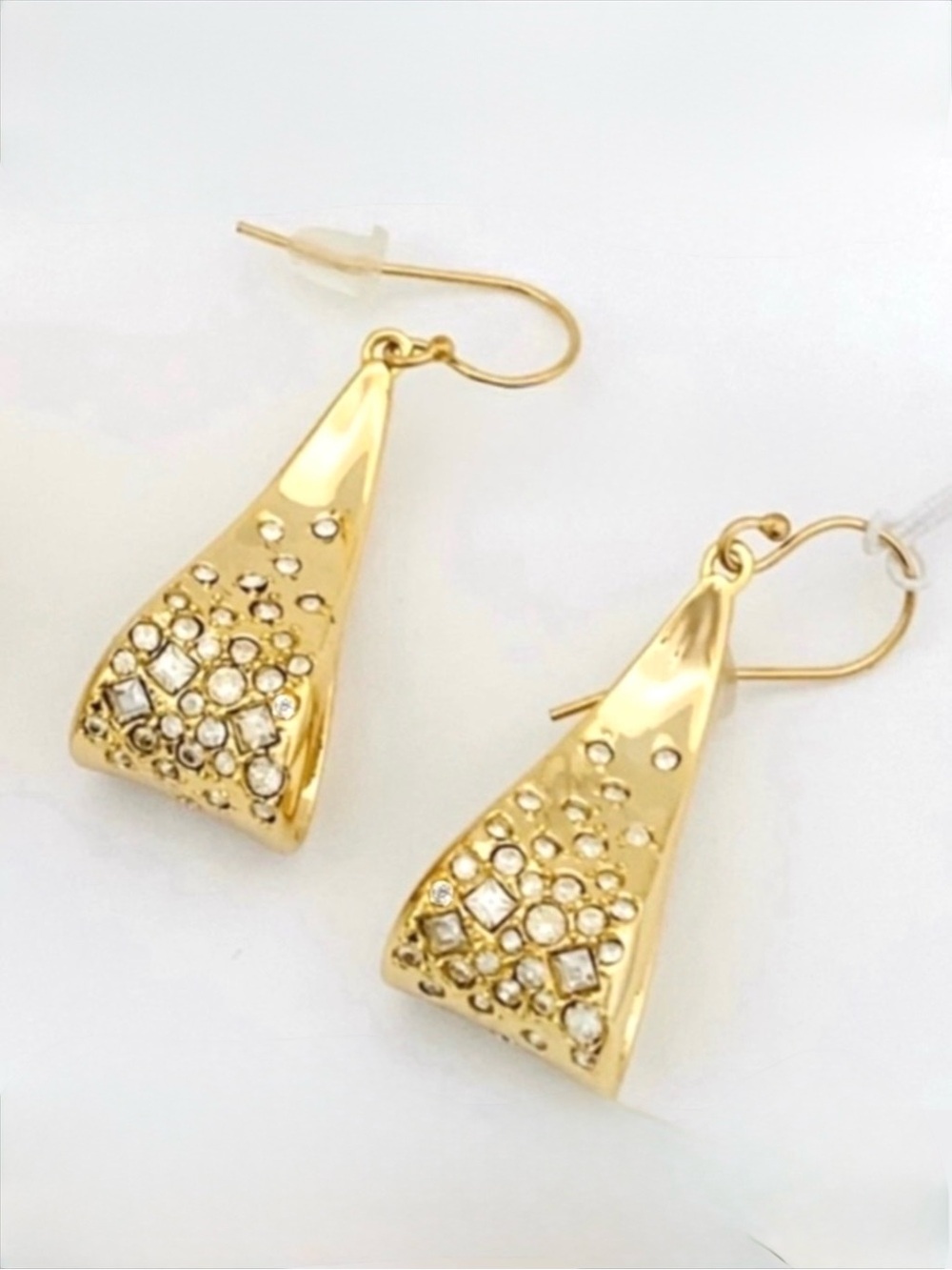 Alexis Bittar Miss HMosaic Crystal Dusted Gold Ribbon Curl Loop Earrings AU16